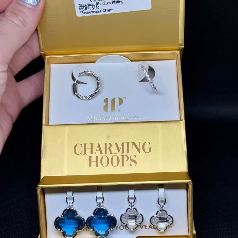 Charming Hoops Silver Earrings With Blue Charms